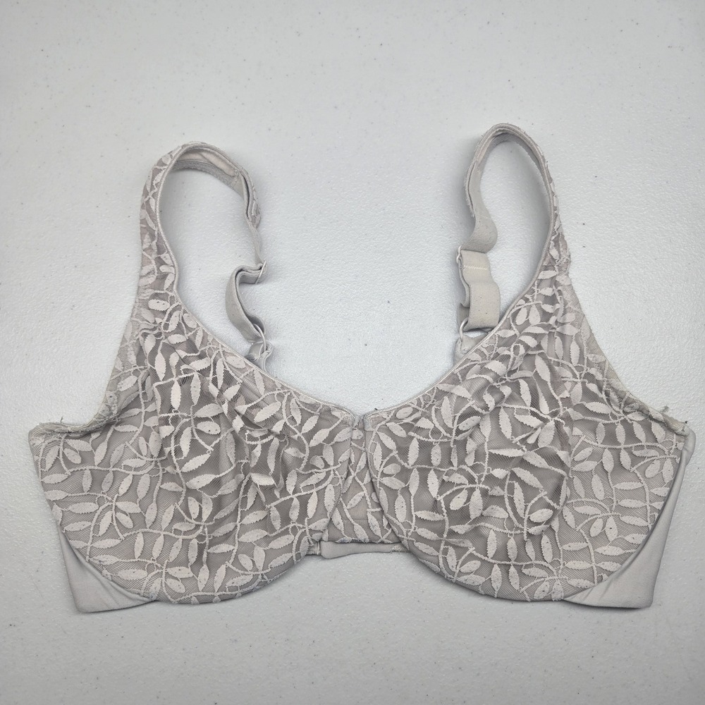 Olga Women Bra 40D Beige Floral Underbust Underwired Lace Minimizer Adjustable